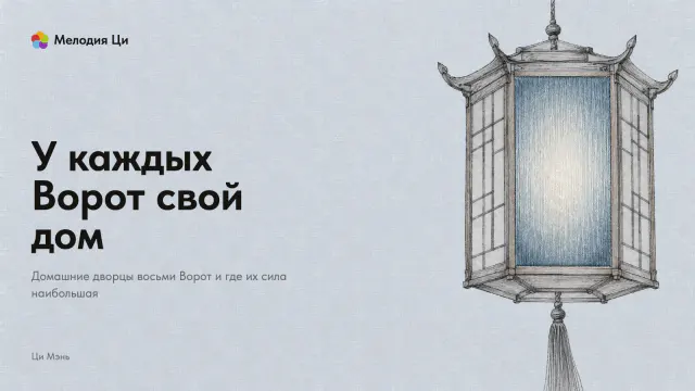 Большой восьмигранный фонарь, написанный тонкой линией тушью, свисает сверху, его передняя грань вышита шёлком серо-голубых оттенков